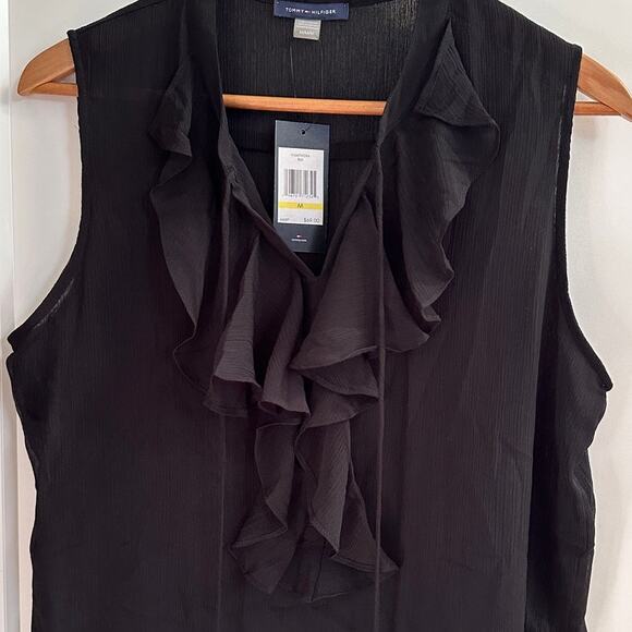 Tommy Hilfiger Women's Black Sleeveless Ruffled Blouse Size Medium - Picture 7 of 7